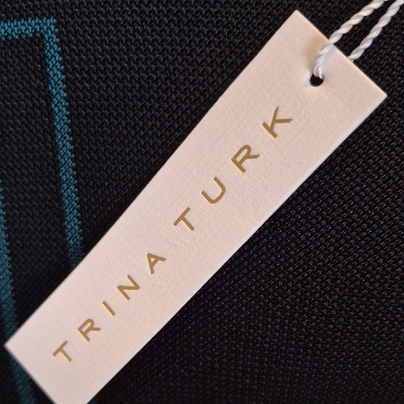 Trina Turk Black and Teal Geometric Long Sleeve Dress - Picture 2 of 6